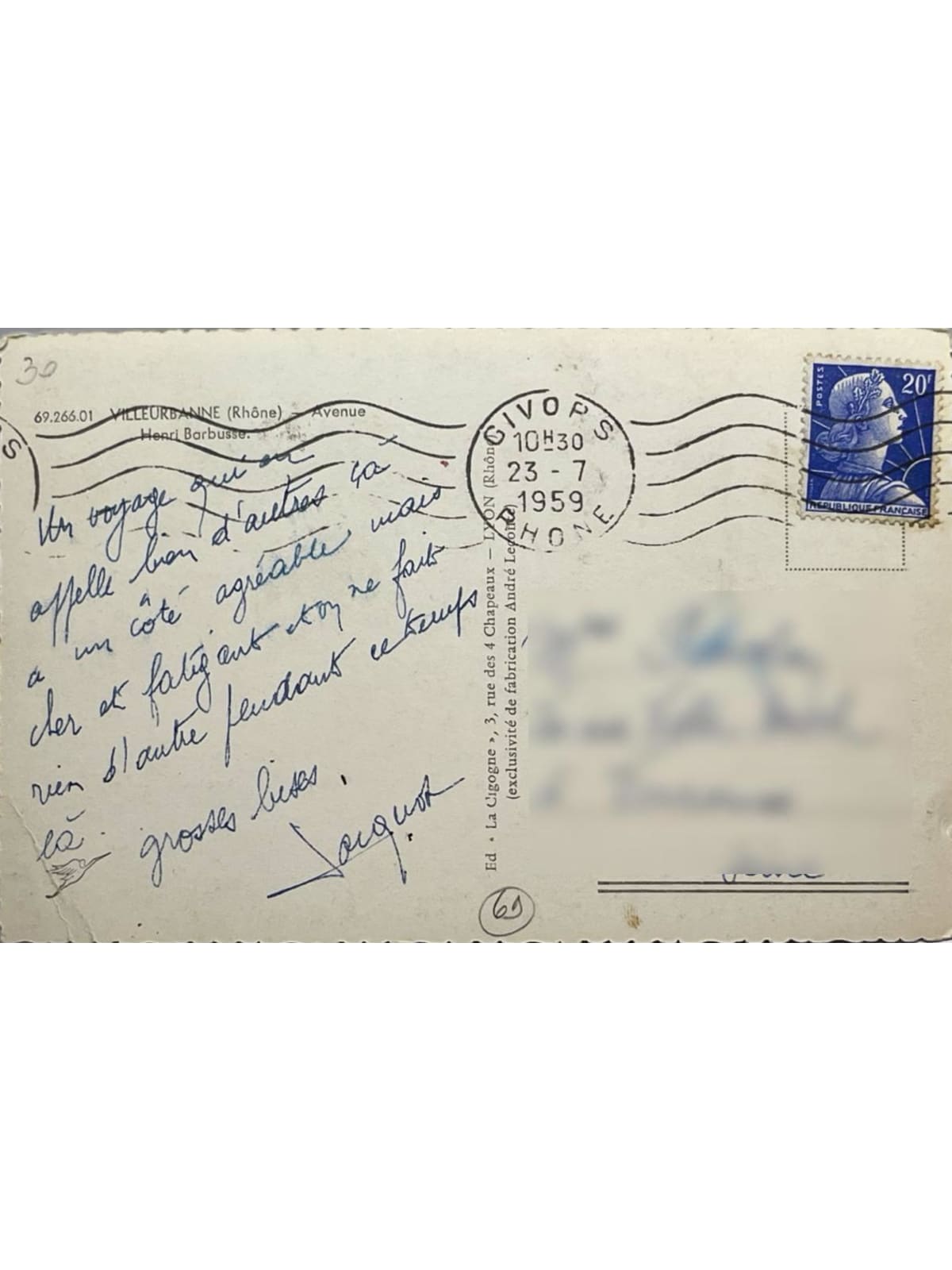 Verso de la carte postale