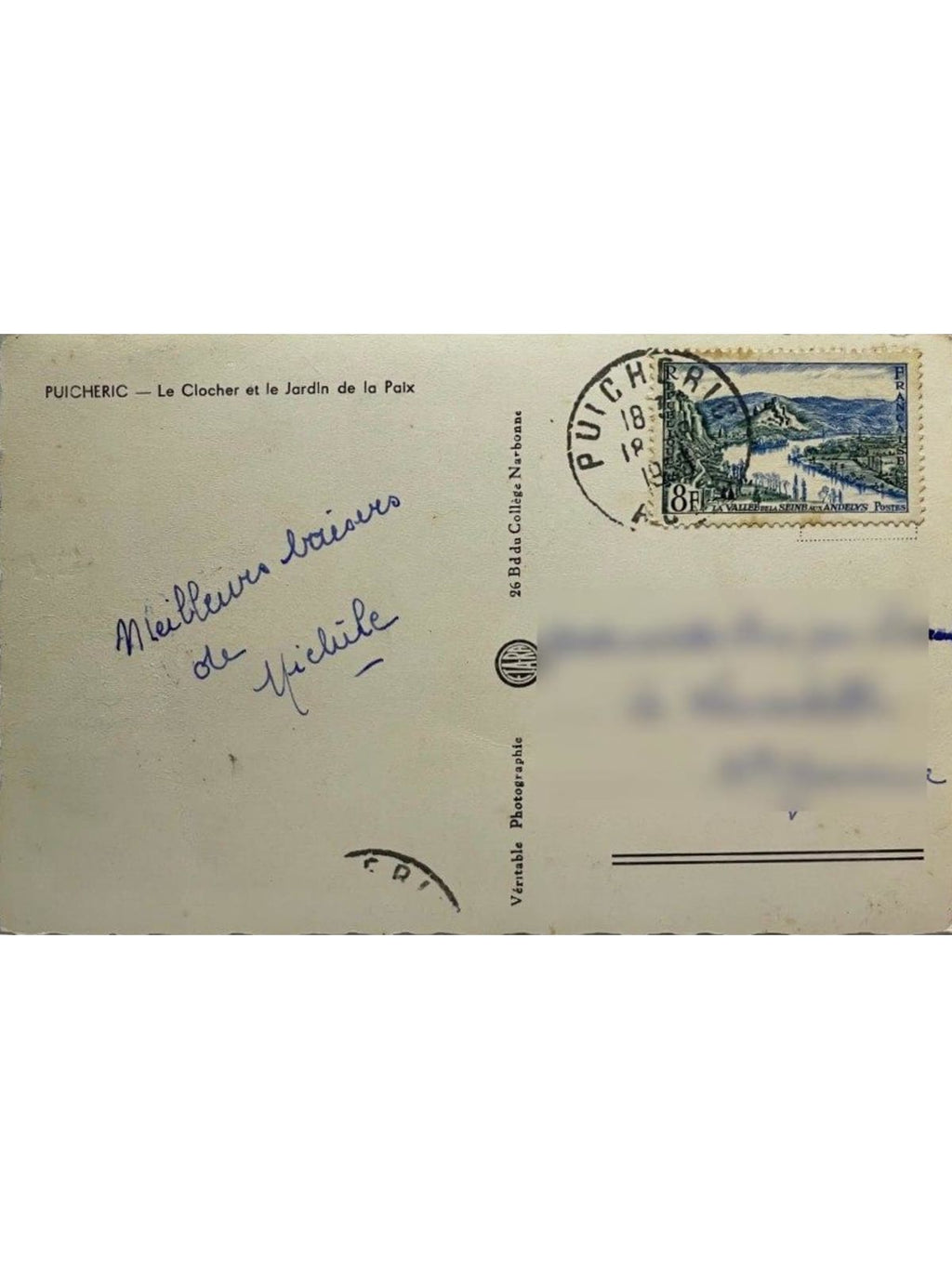 Verso de la carte postale