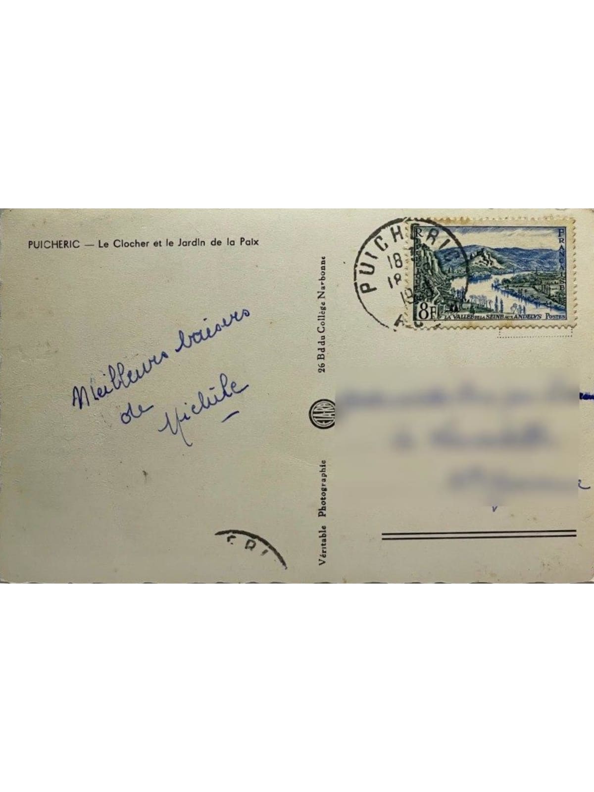 Verso de la carte postale