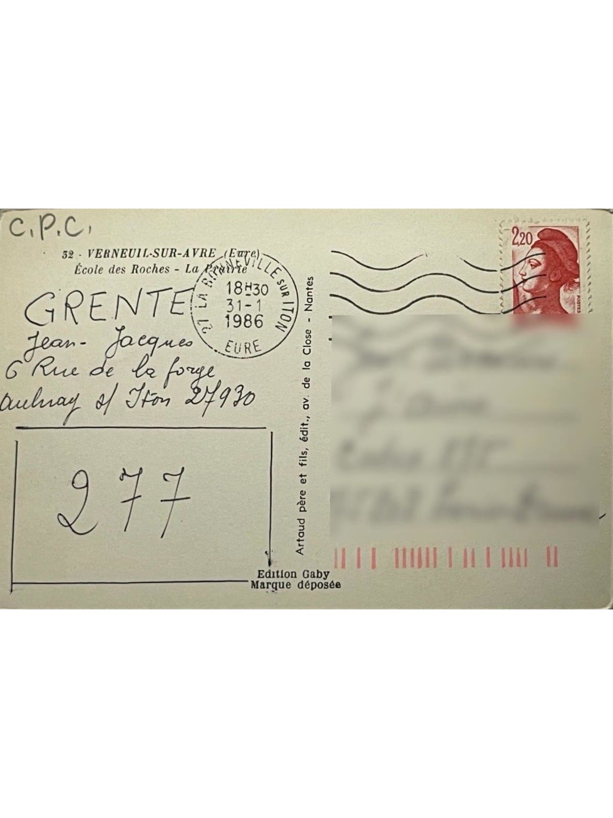 Verso de la carte postale