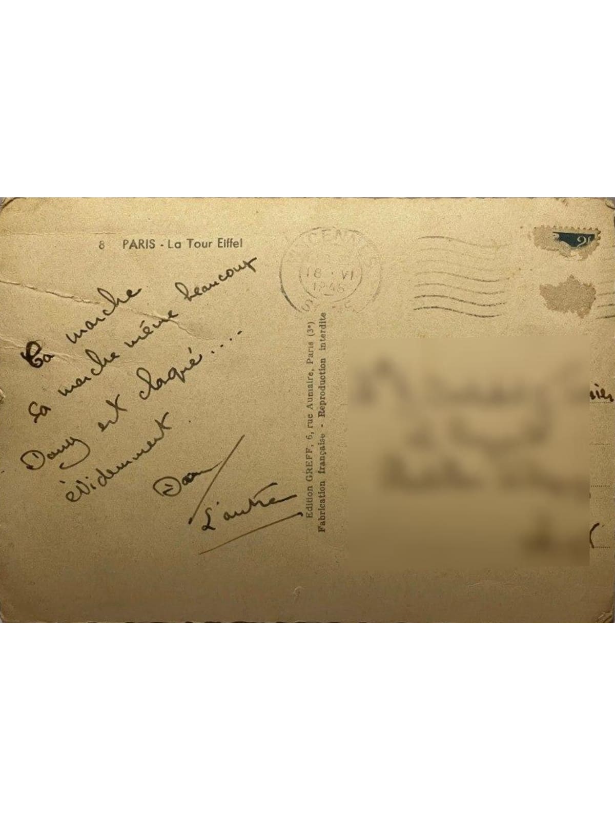 Verso de la carte postale