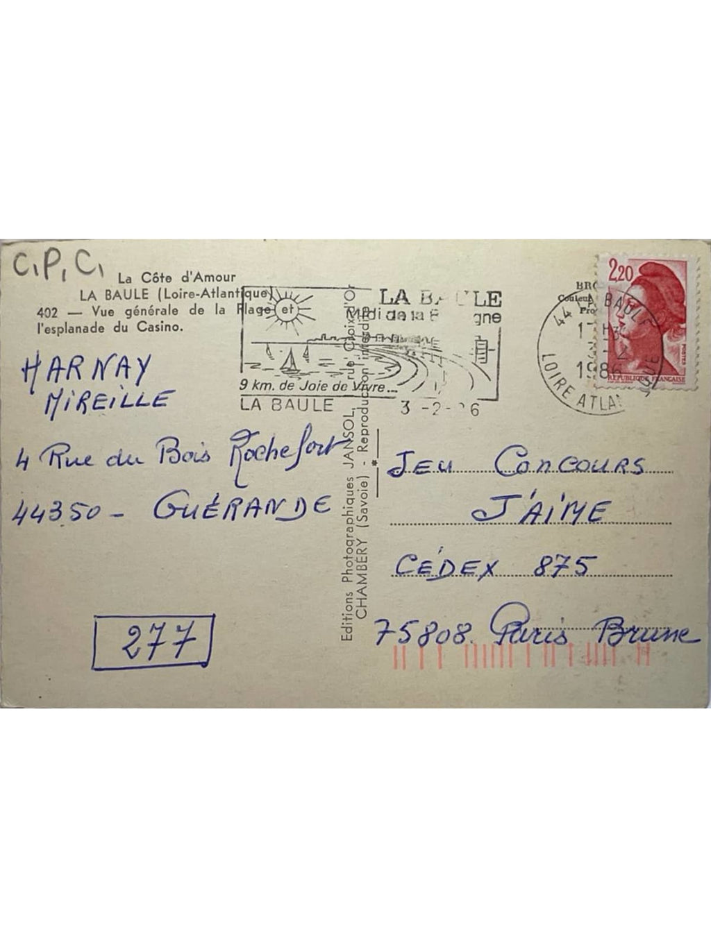 Verso de la carte postale