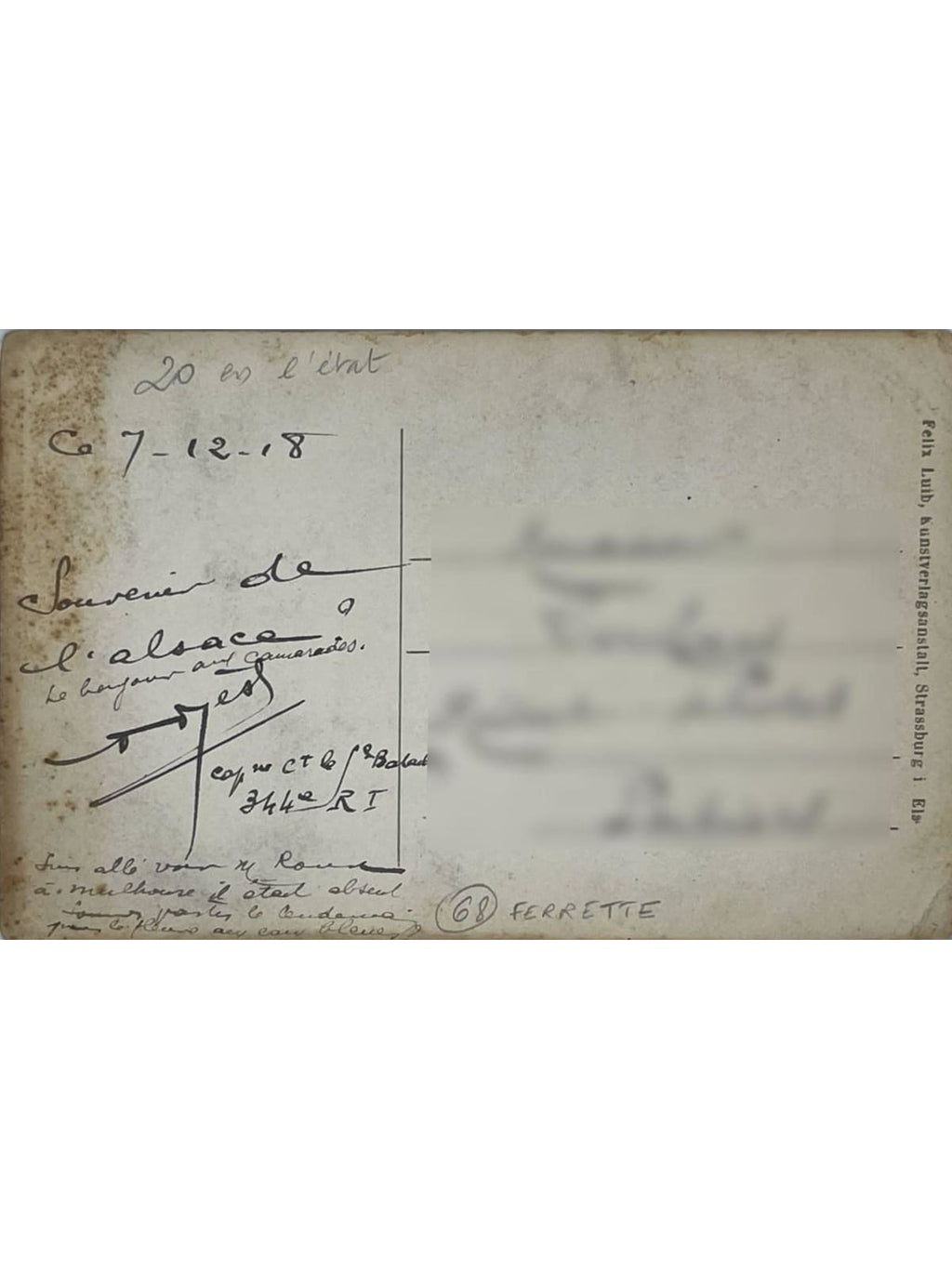Verso de la carte postale