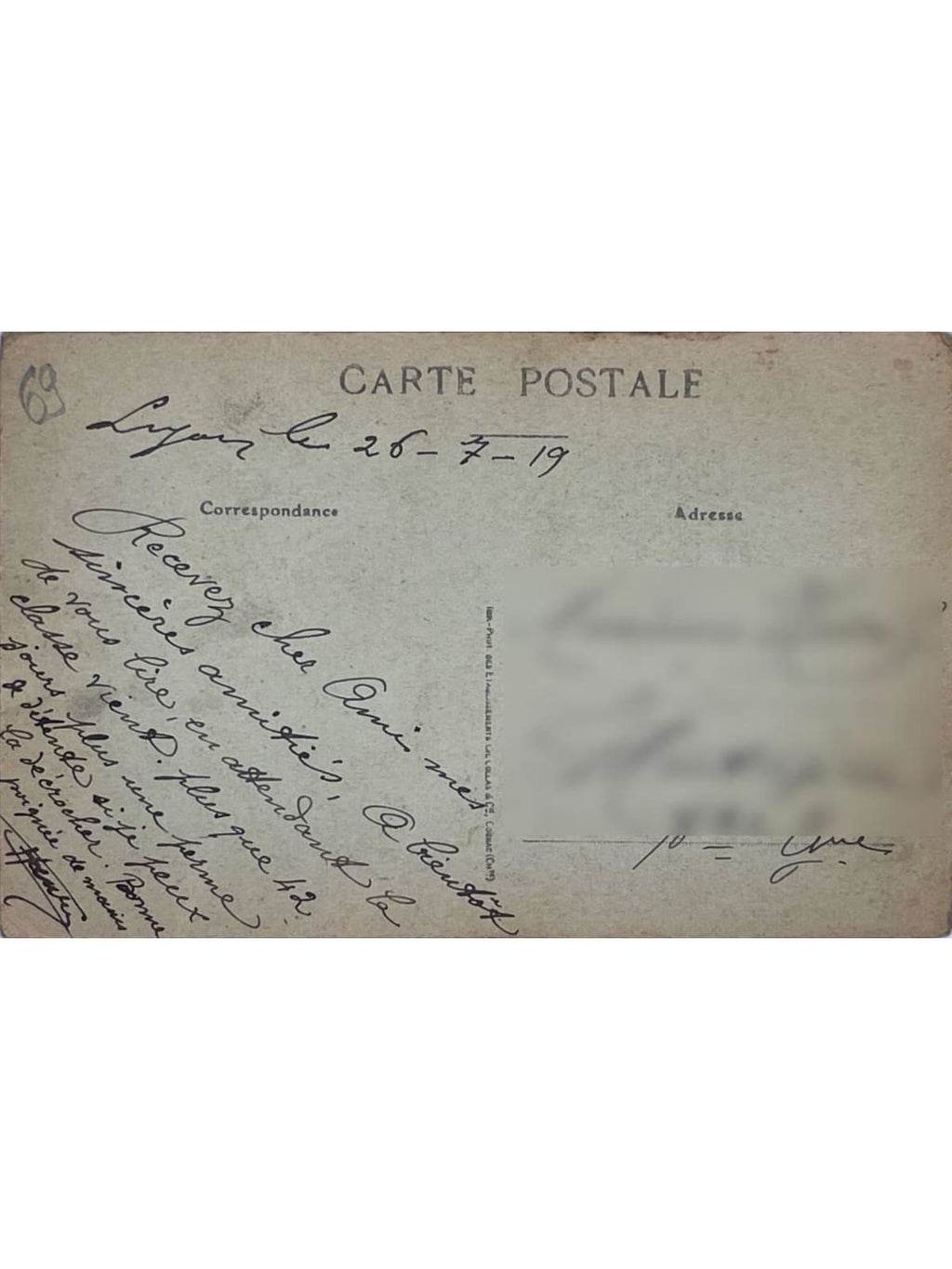 Verso de la carte postale