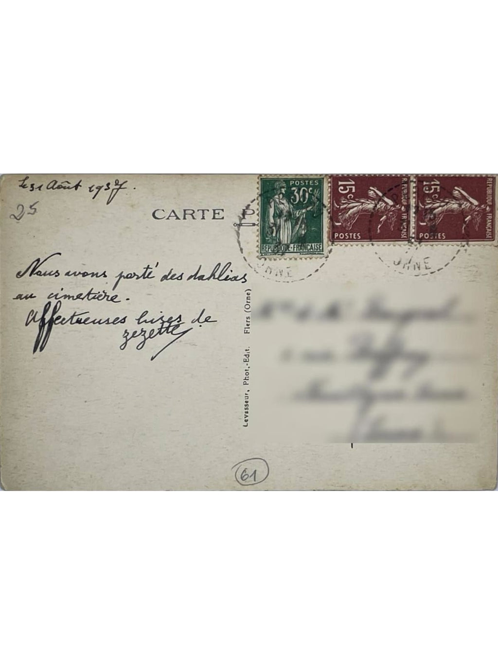 Verso de la carte postale
