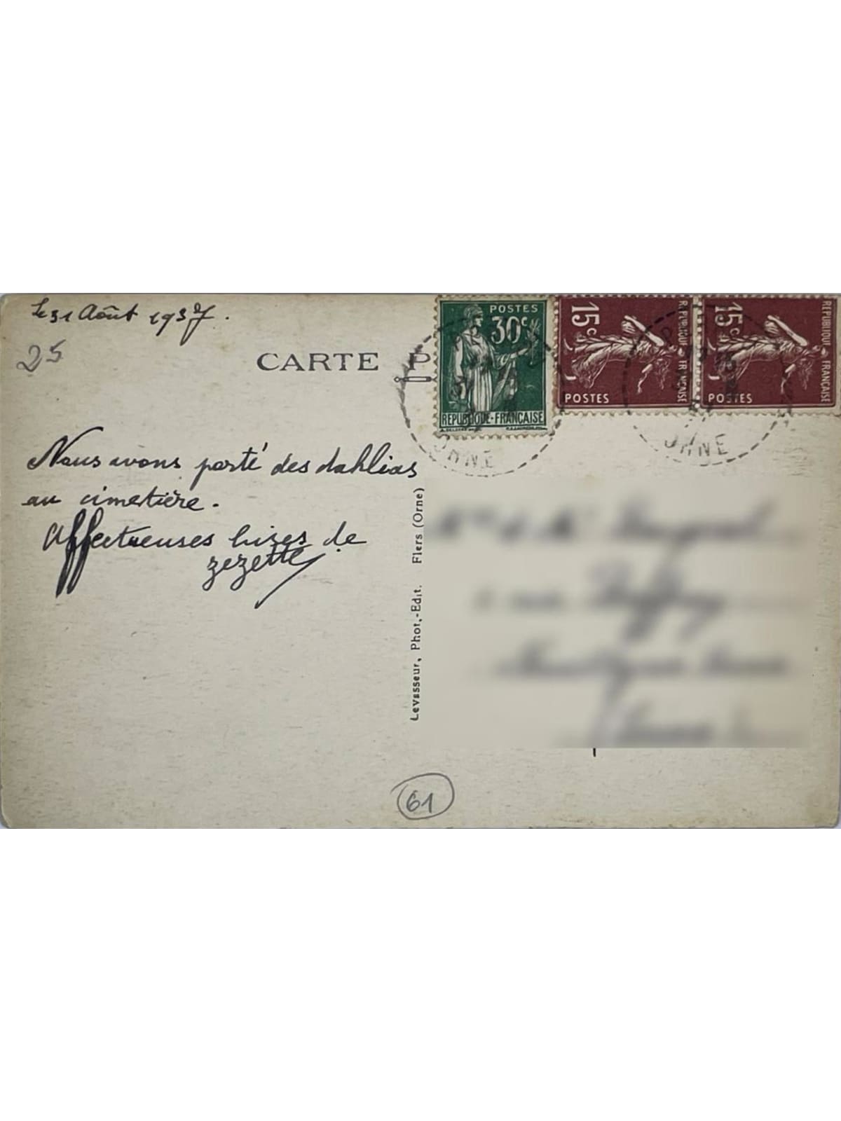 Verso de la carte postale