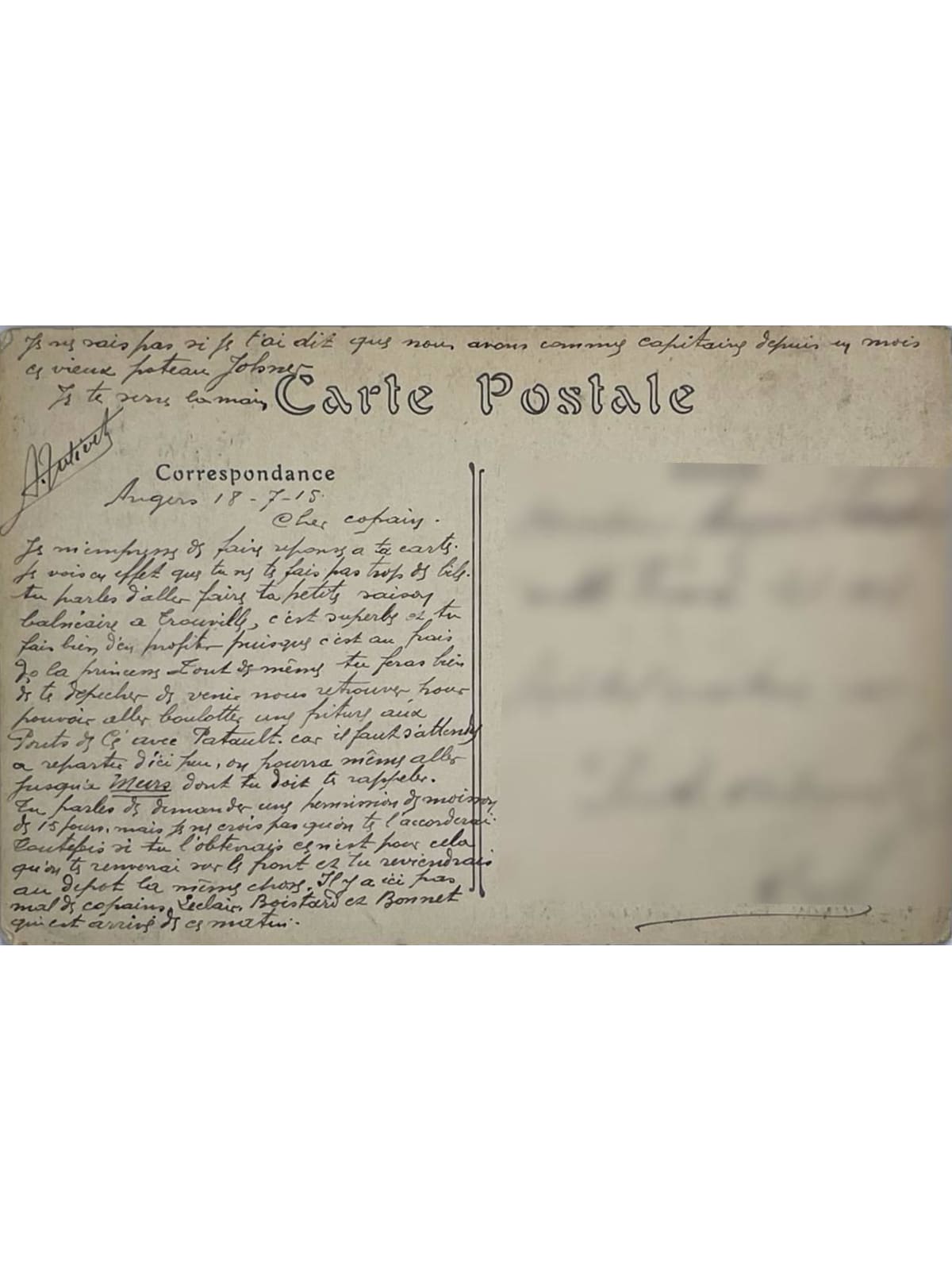 Verso de la carte postale