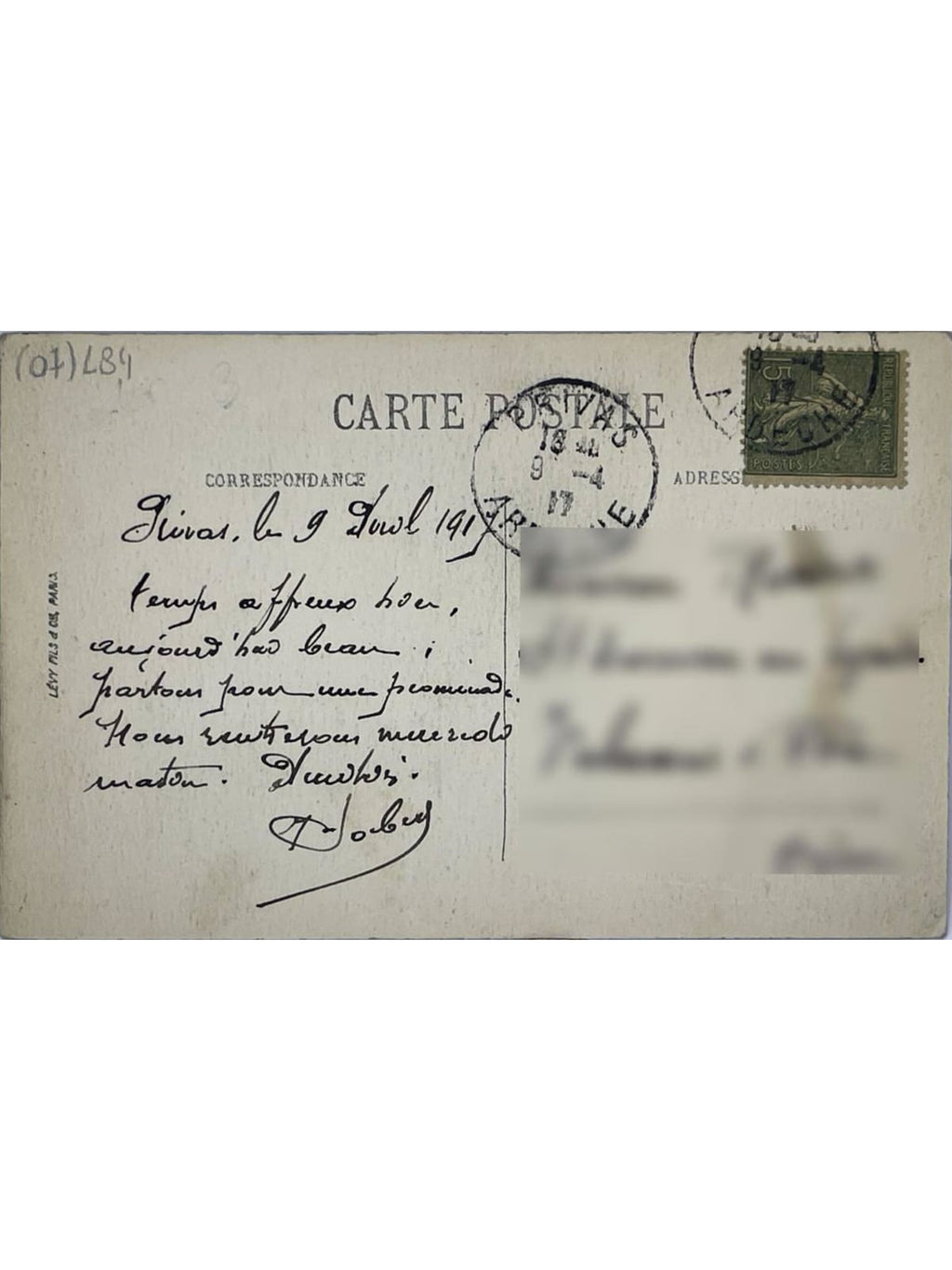 Verso de la carte postale