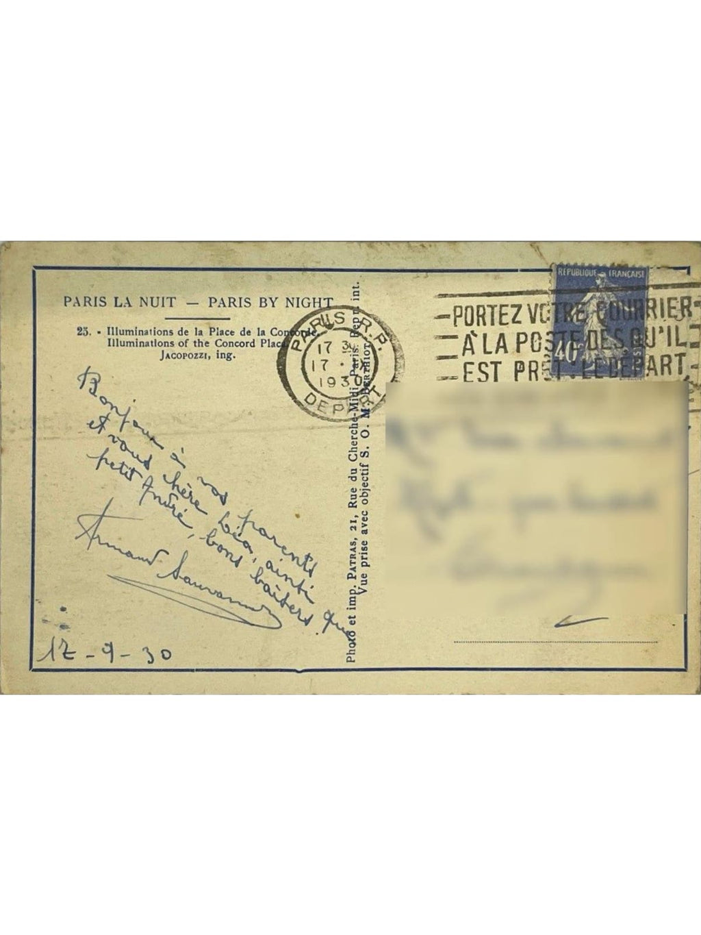 Verso de la carte postale