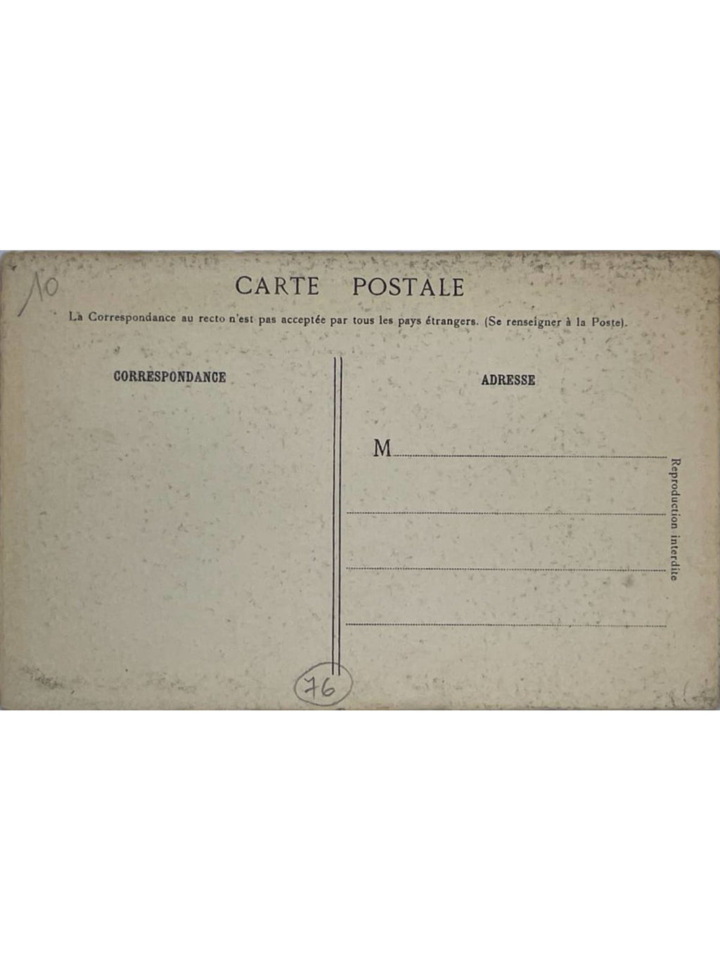 Verso de la carte postale