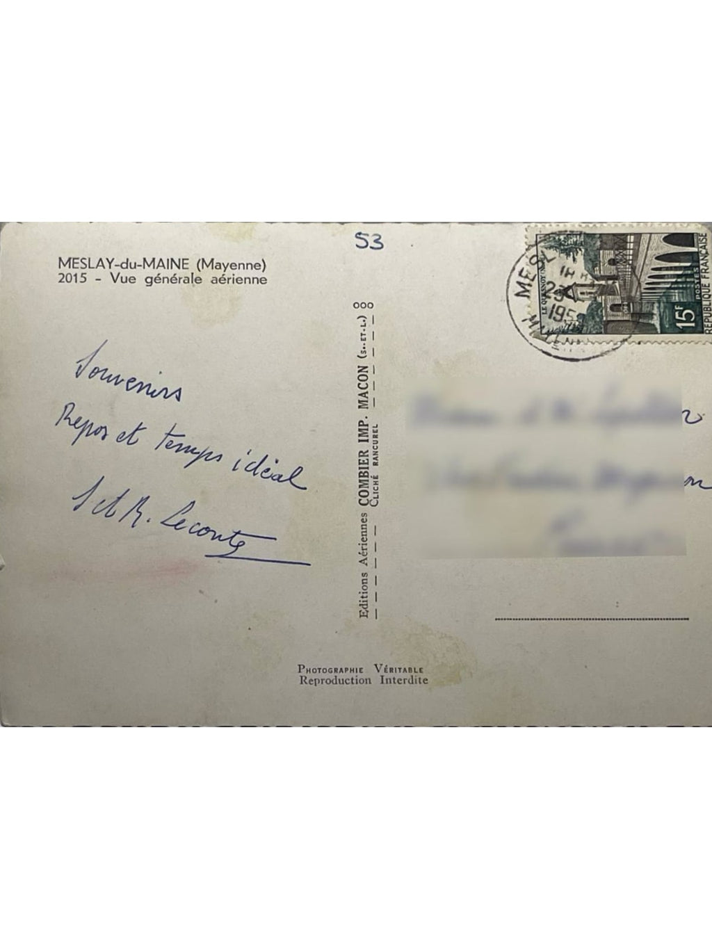 Verso de la carte postale