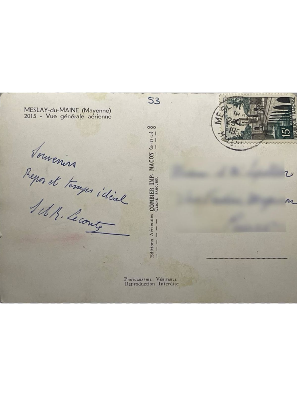 Verso de la carte postale