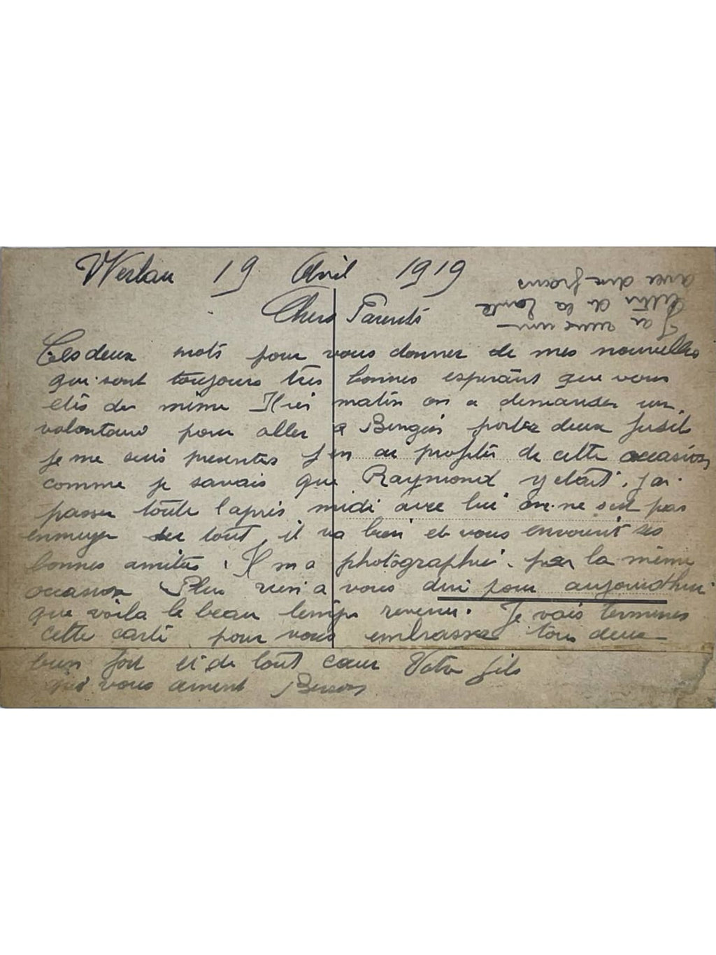 Verso de la carte postale