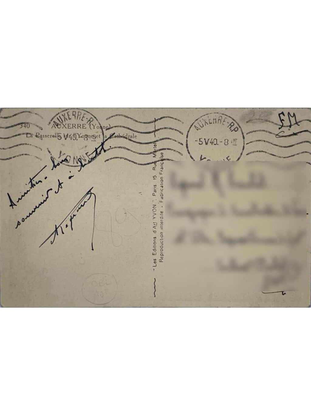 Verso de la carte postale