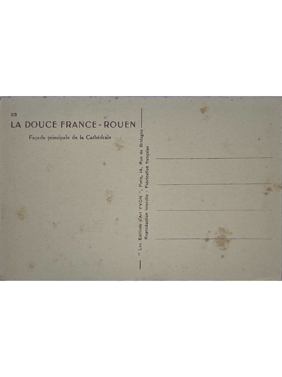 Verso de la carte postale
