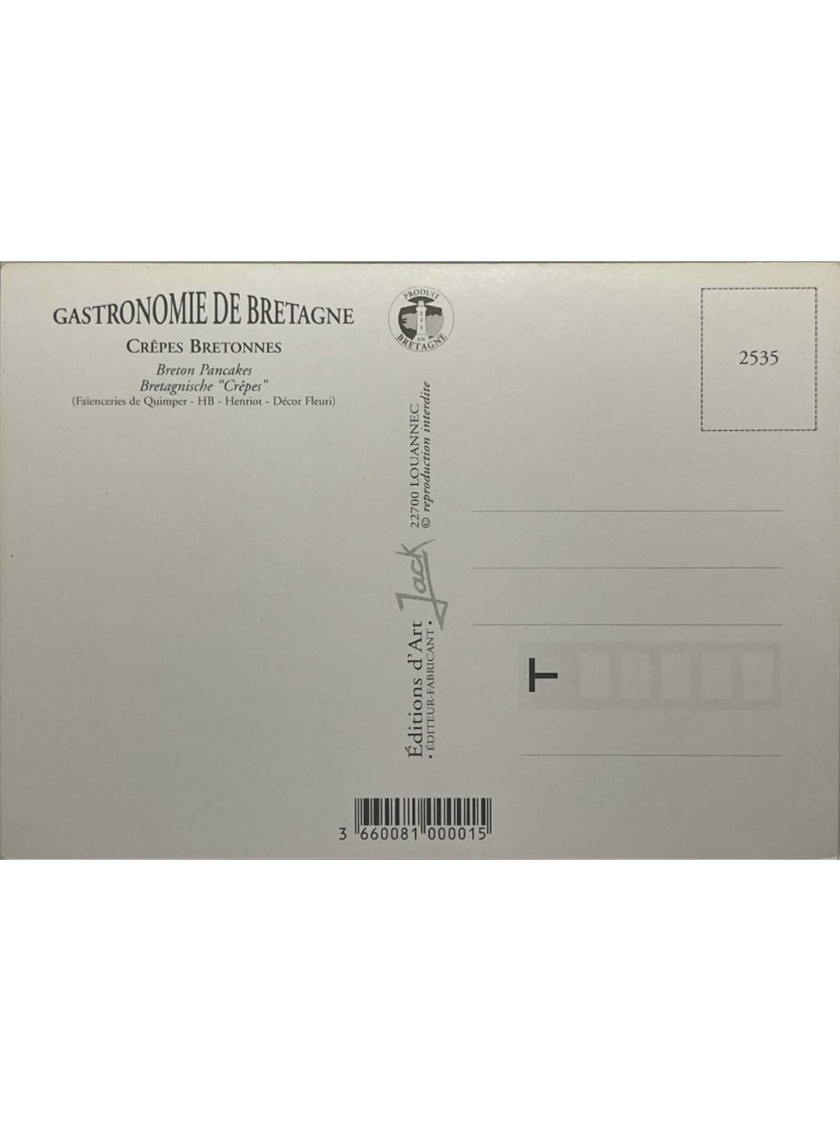 Verso de la carte postale