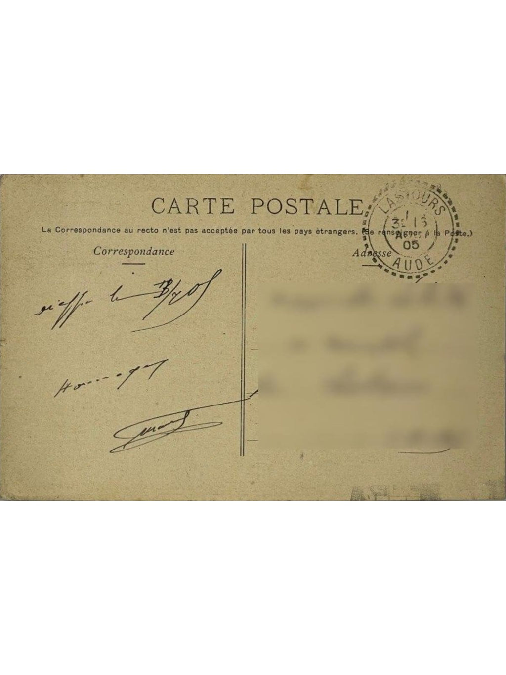 Verso de la carte postale
