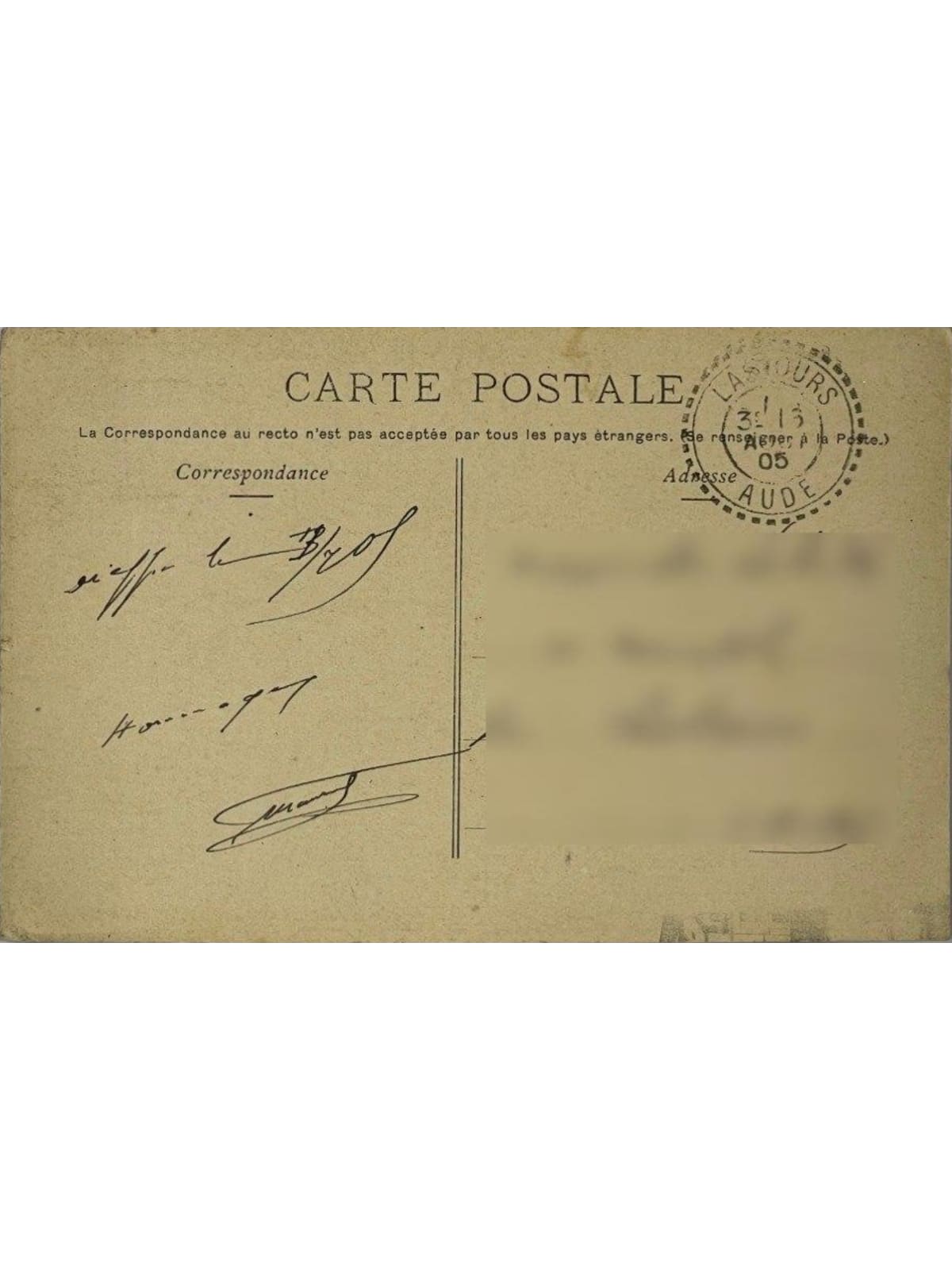 Verso de la carte postale