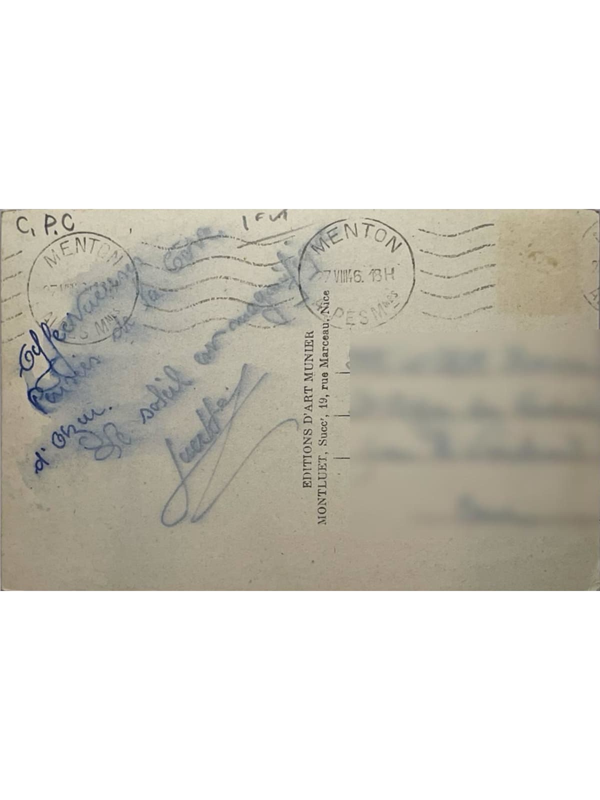 Verso de la carte postale