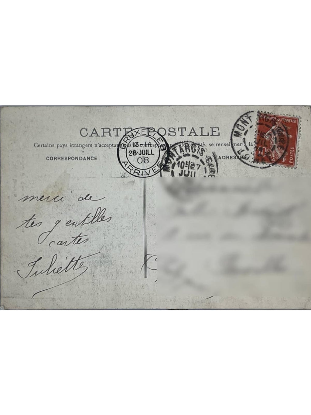 Verso de la carte postale