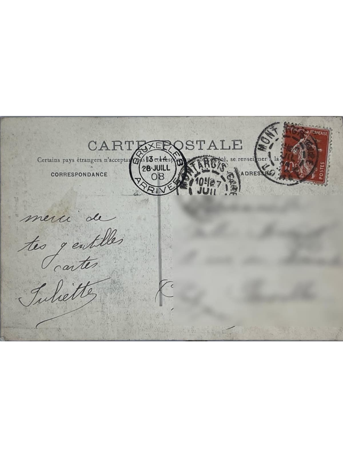 Verso de la carte postale