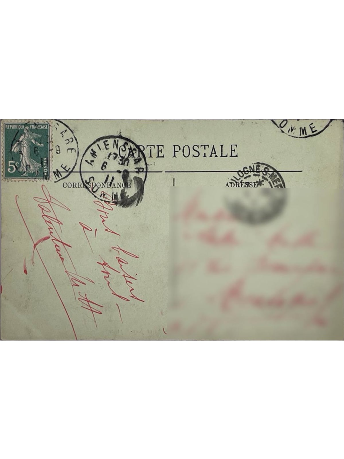 Verso de la carte postale