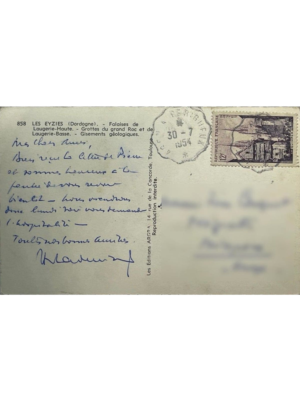 Verso de la carte postale