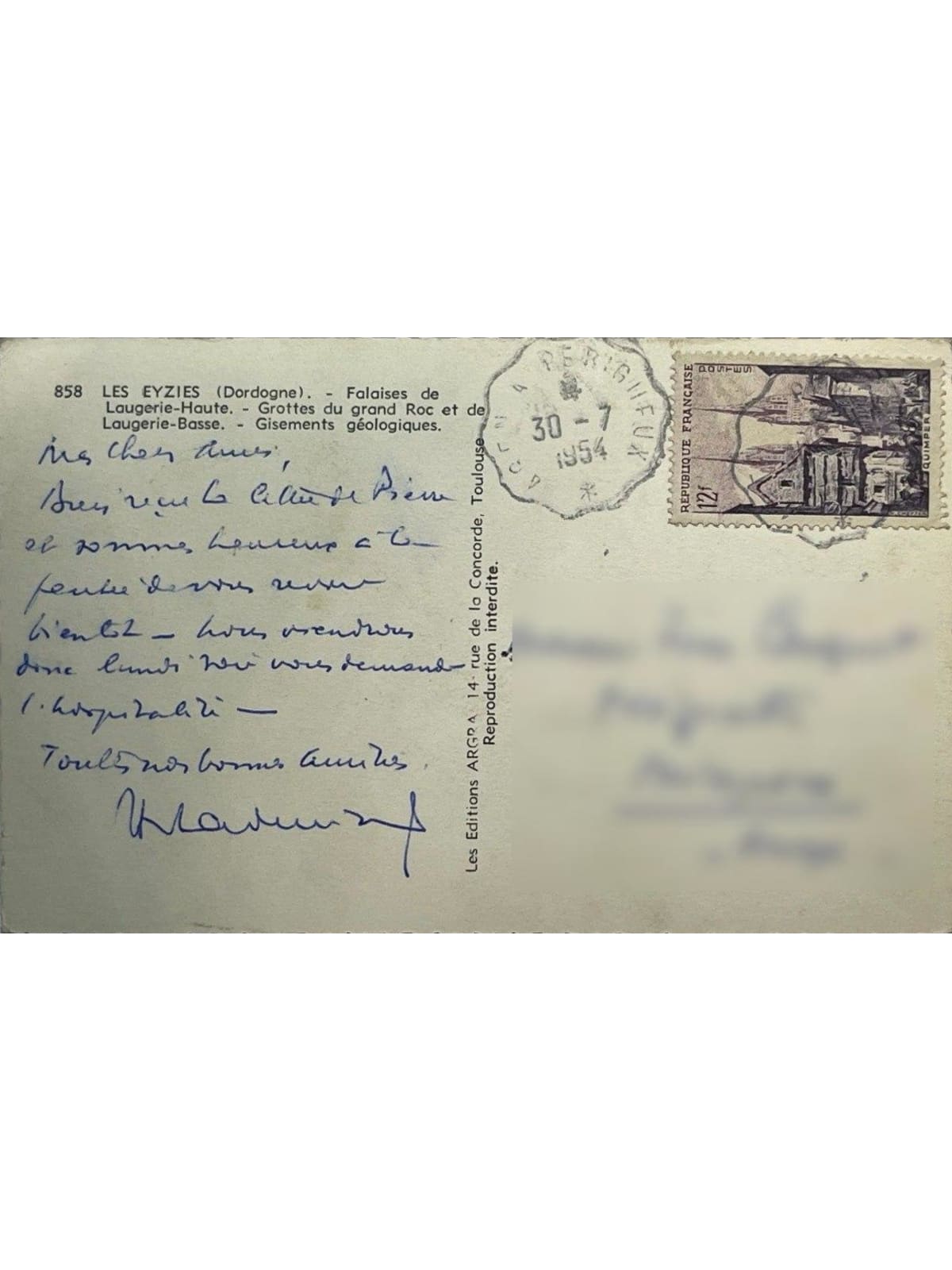 Verso de la carte postale