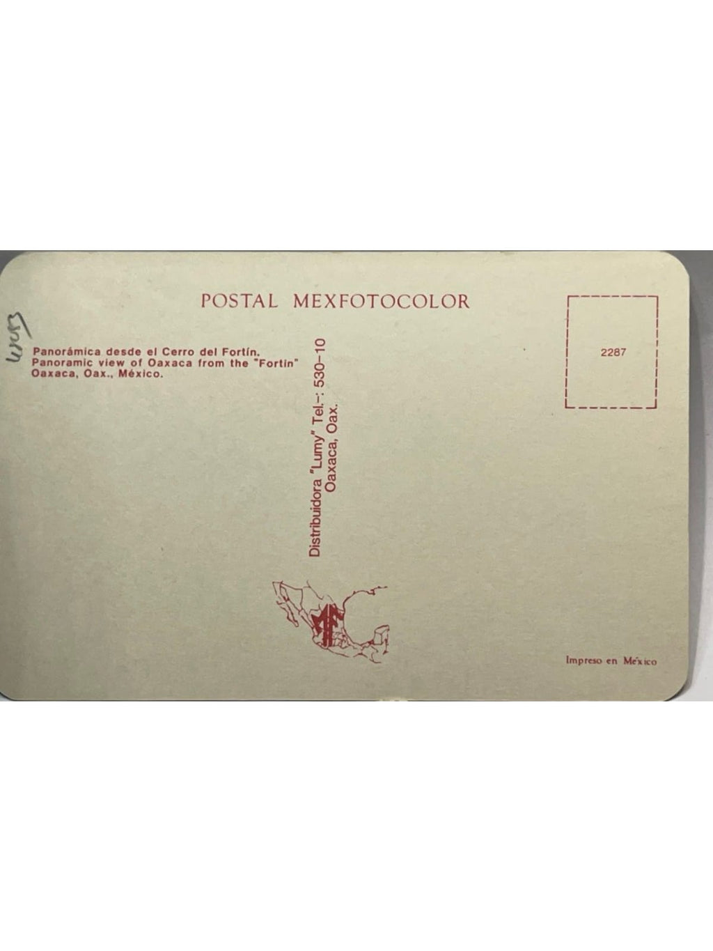 Verso de la carte postale