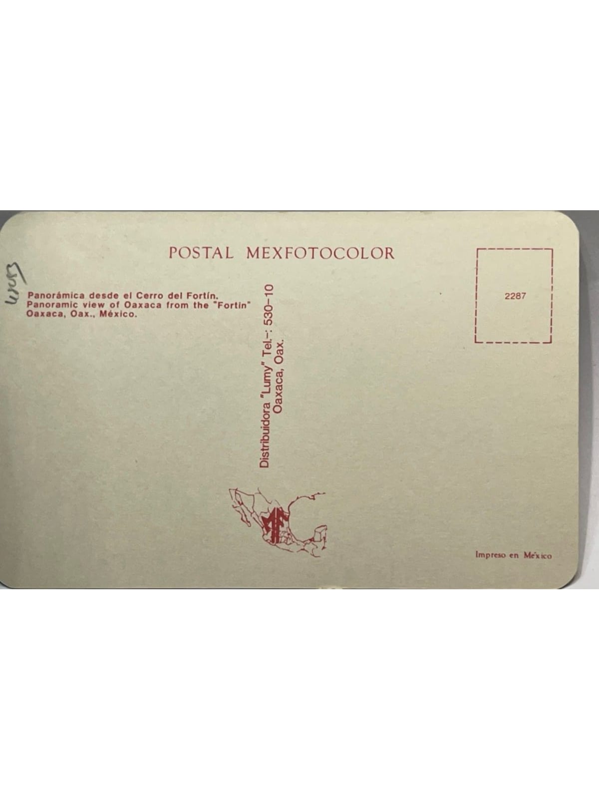 Verso de la carte postale