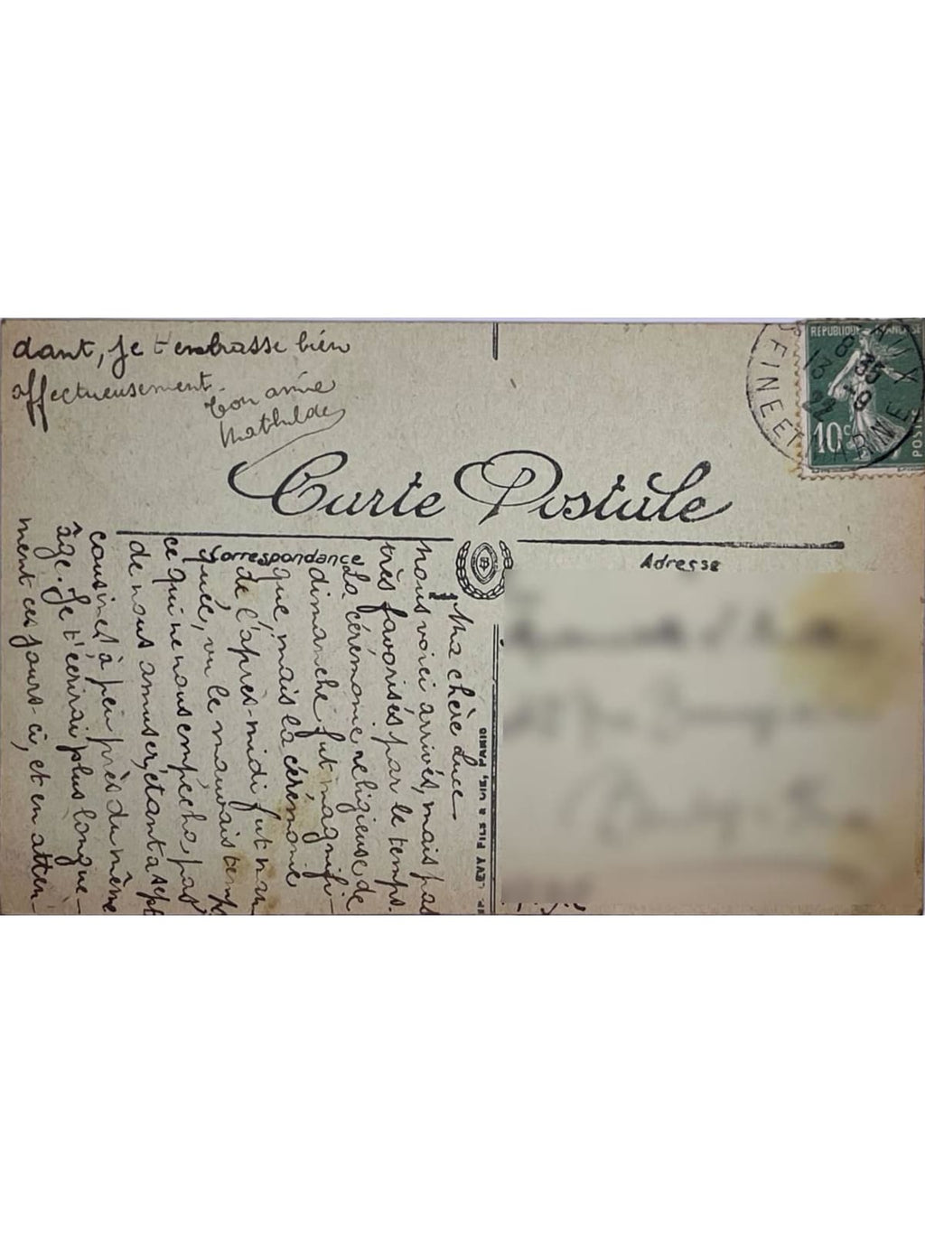 Verso de la carte postale