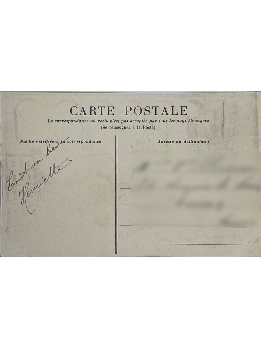 Verso de la carte postale