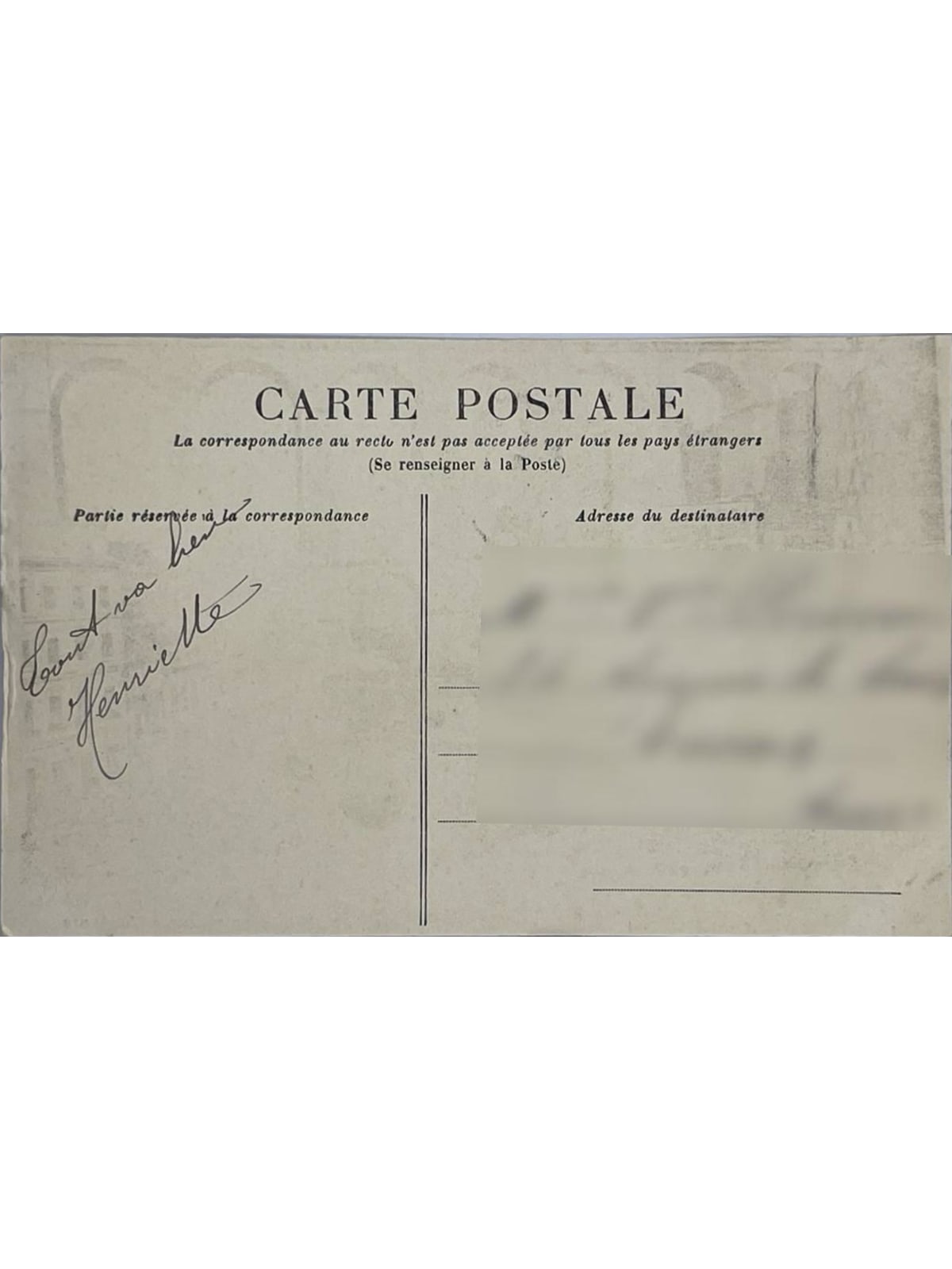 Verso de la carte postale