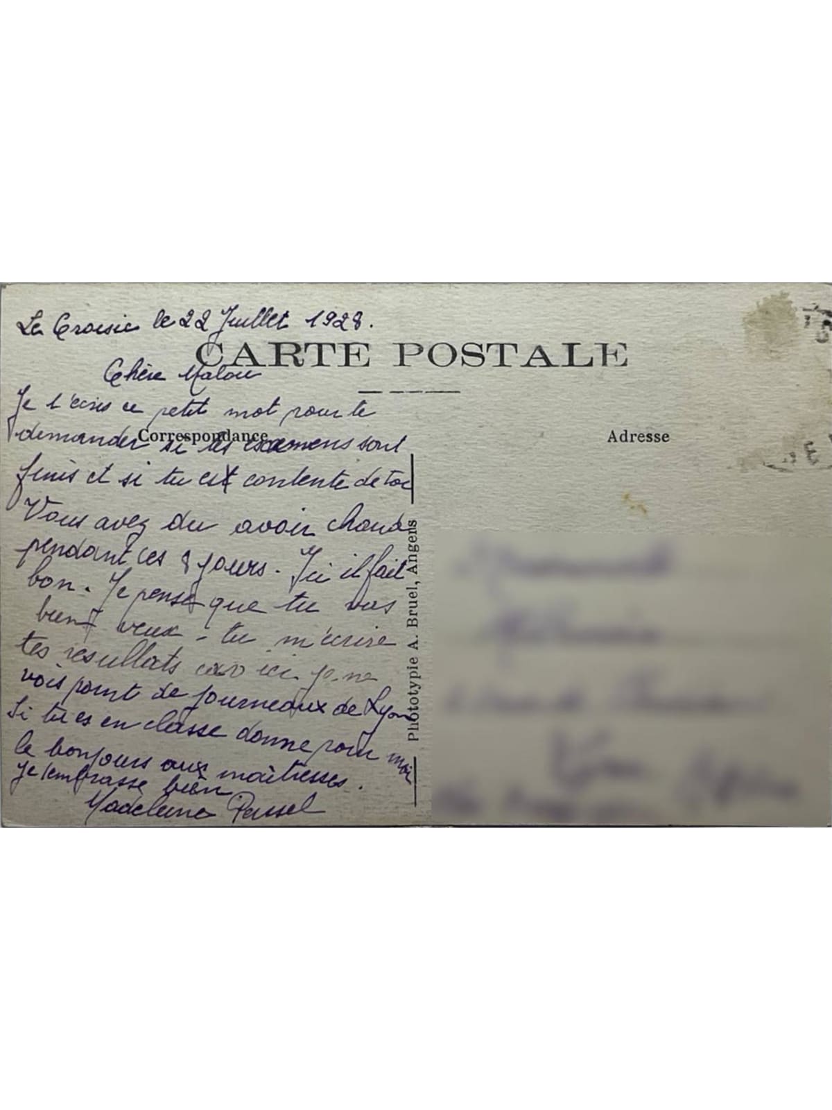 Verso de la carte postale