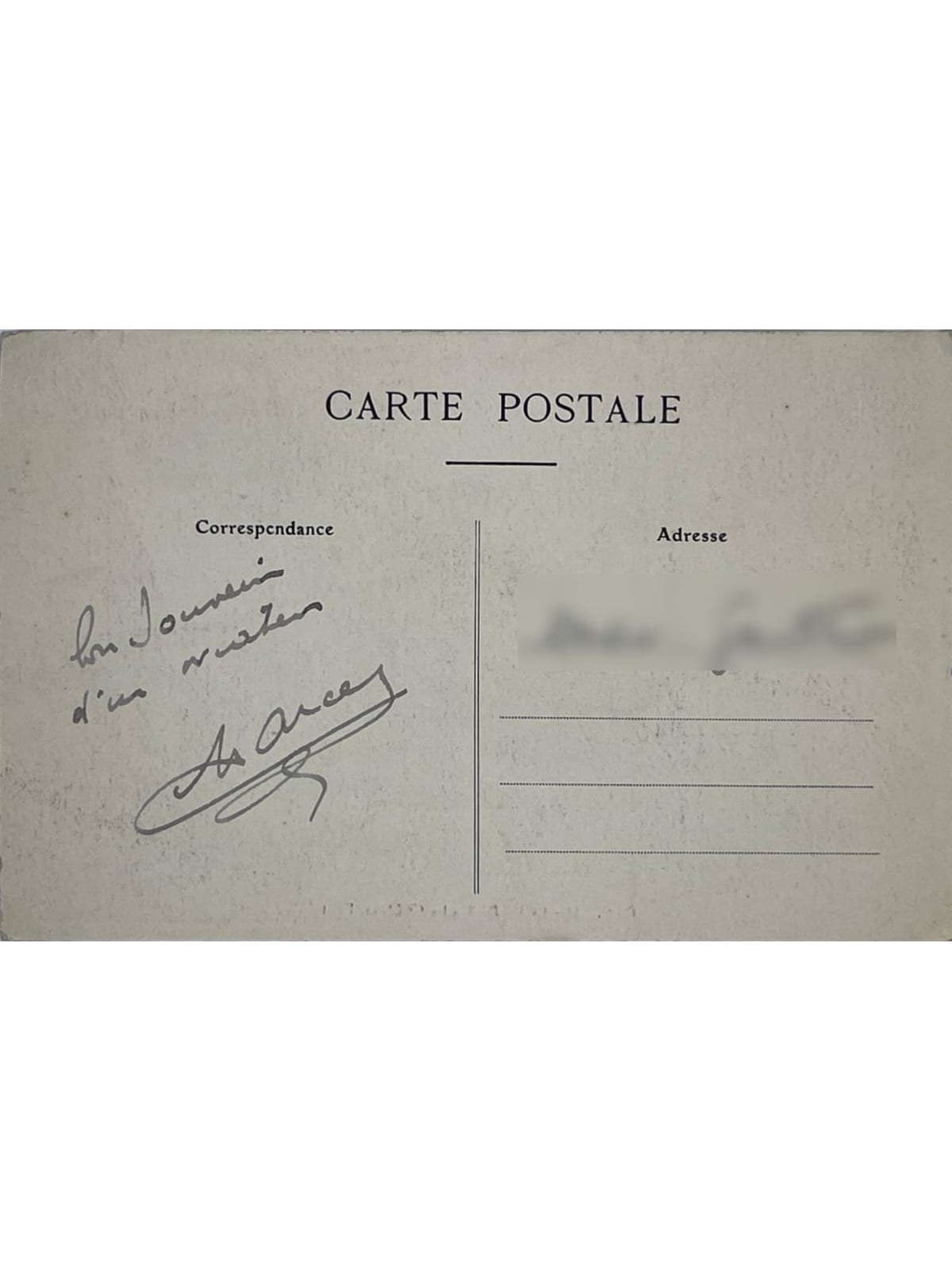 Verso de la carte postale