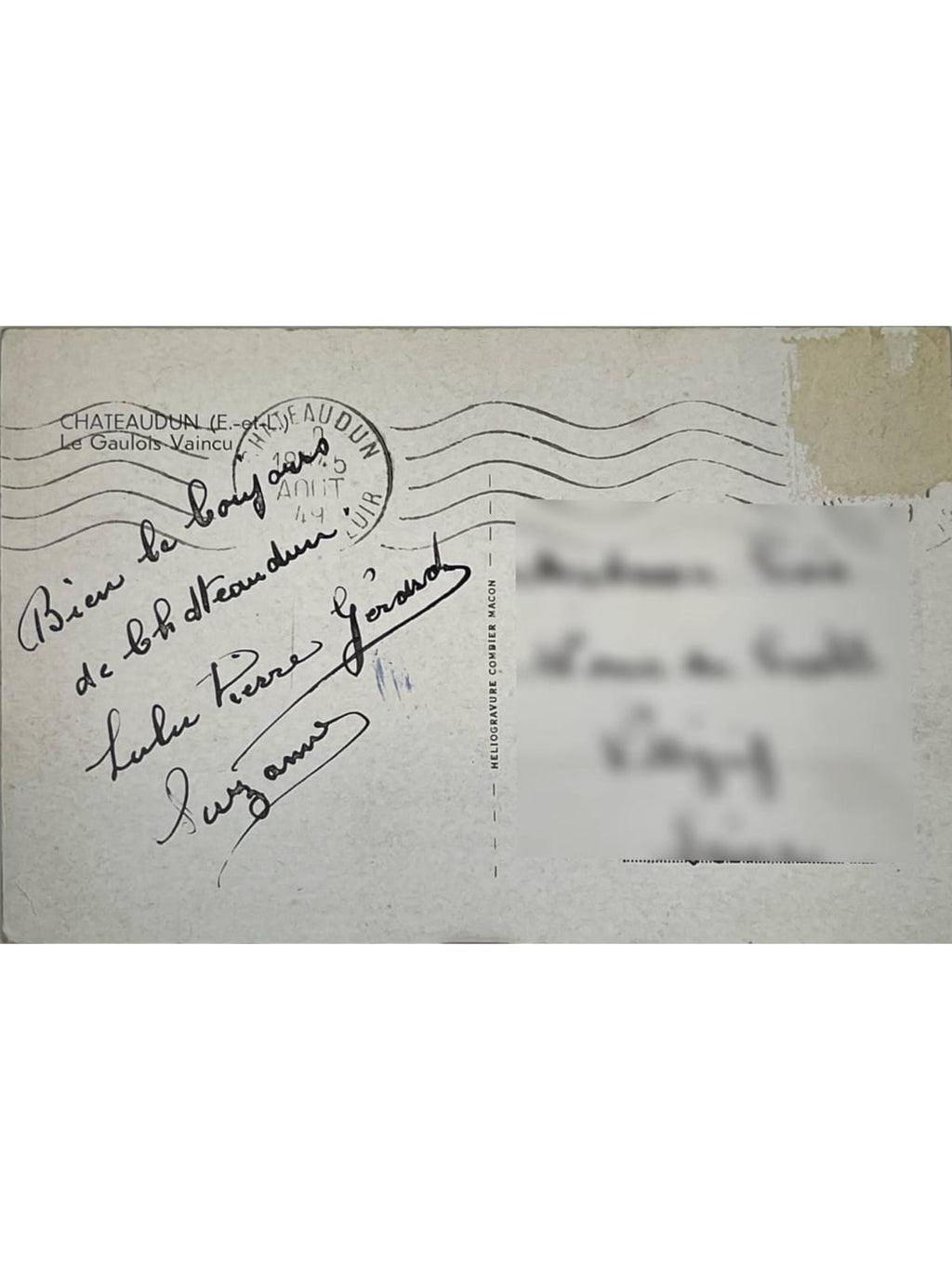 Verso de la carte postale