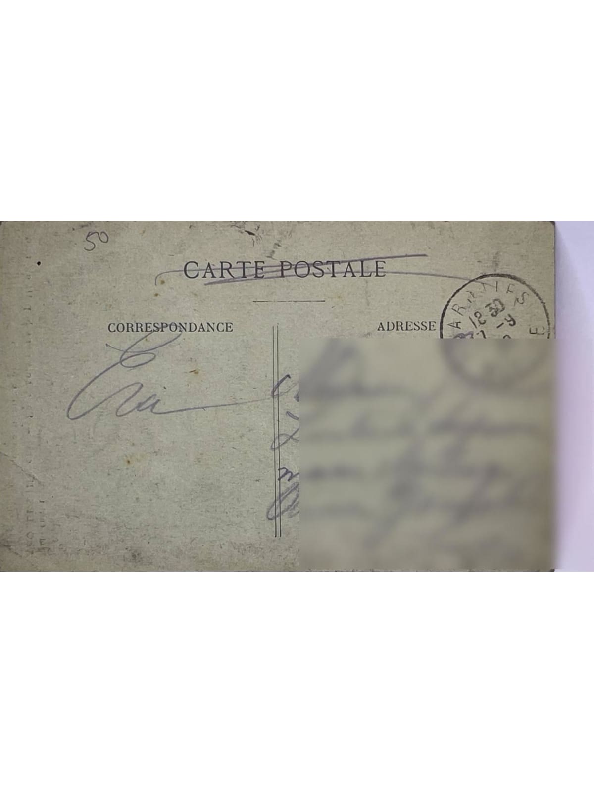 Verso de la carte postale