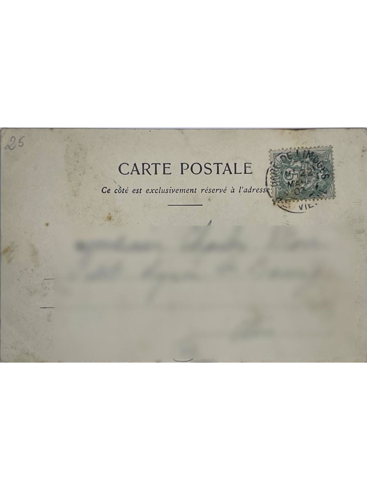 Verso de la carte postale