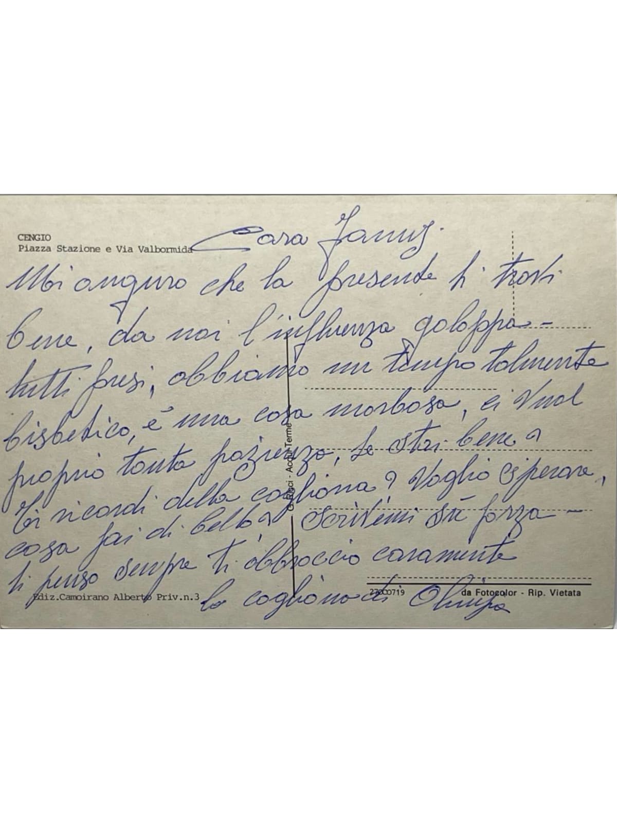 Verso de la carte postale