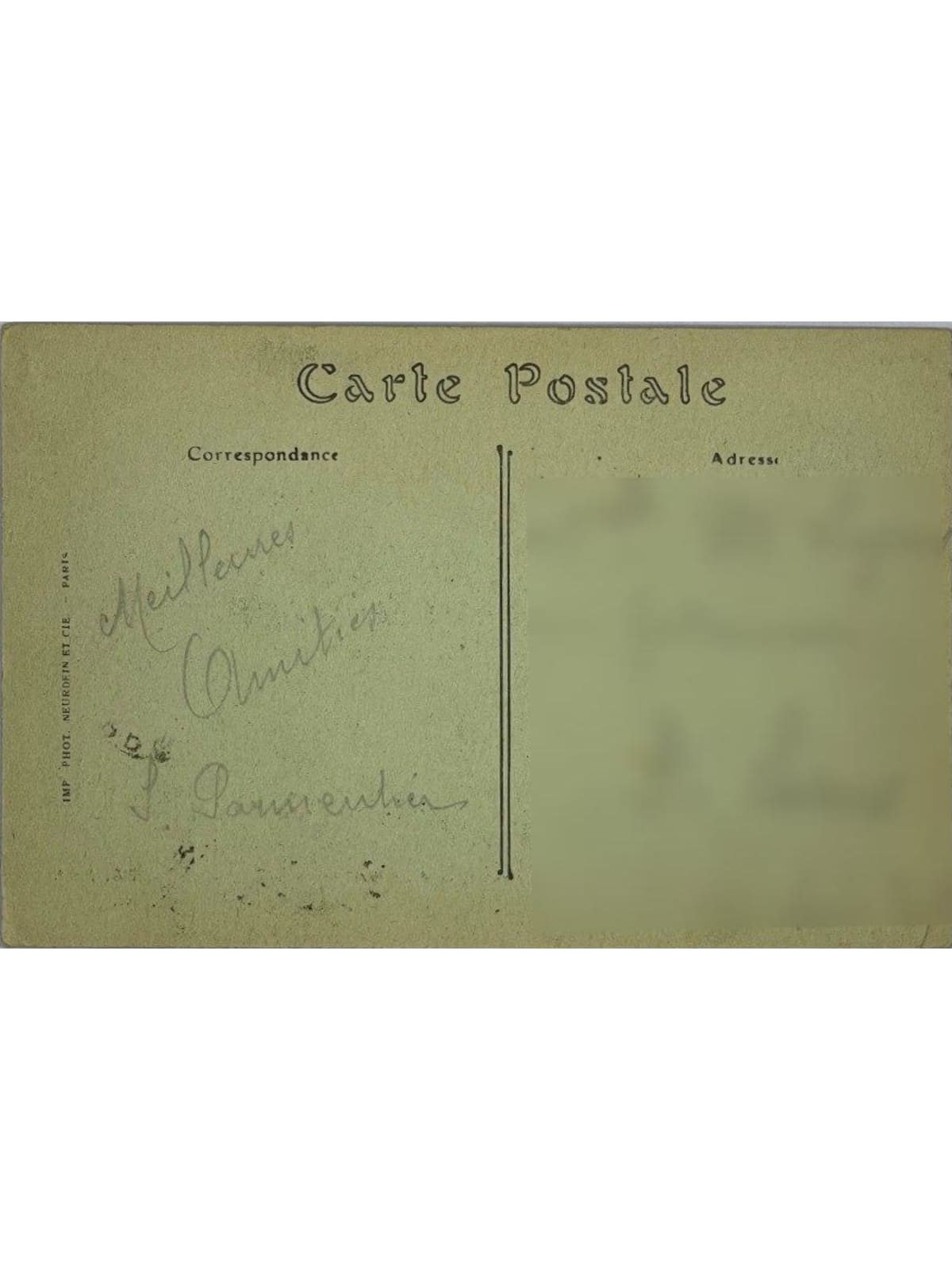 Verso de la carte postale