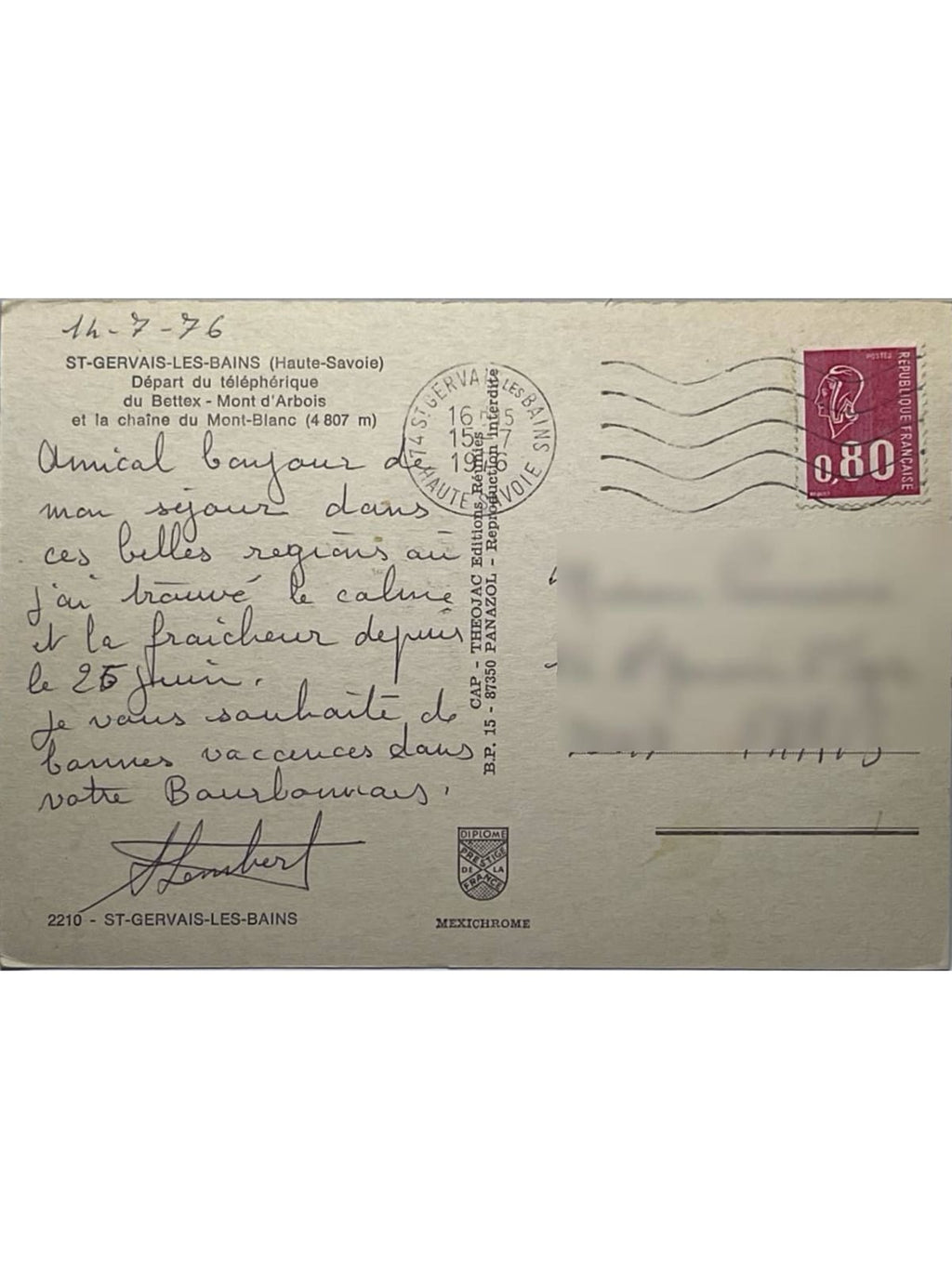 Verso de la carte postale