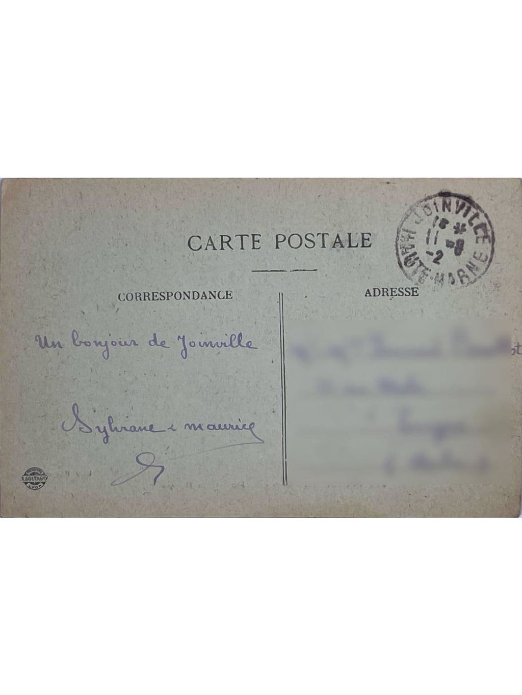 Verso de la carte postale