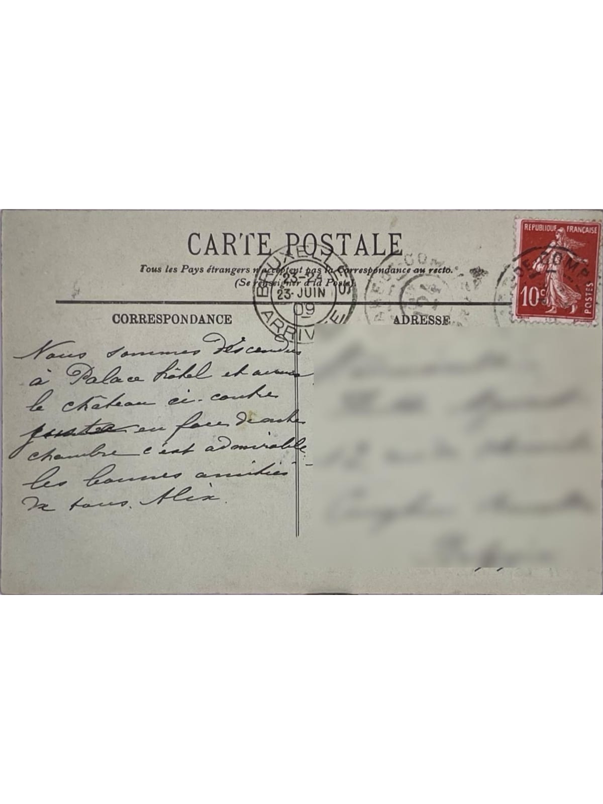 Verso de la carte postale
