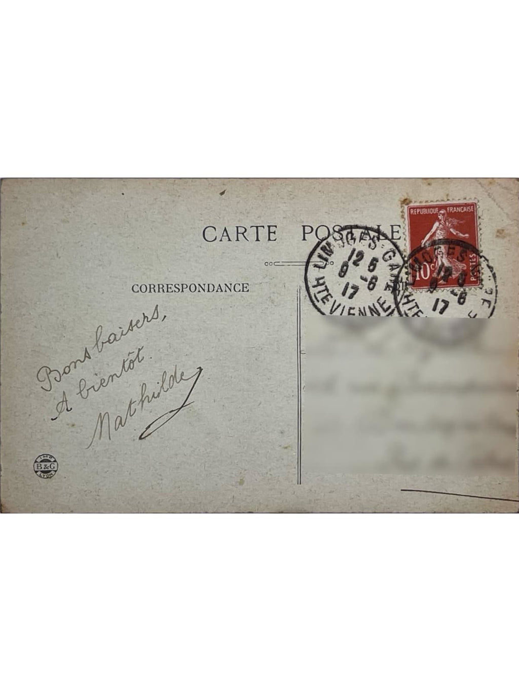 Verso de la carte postale