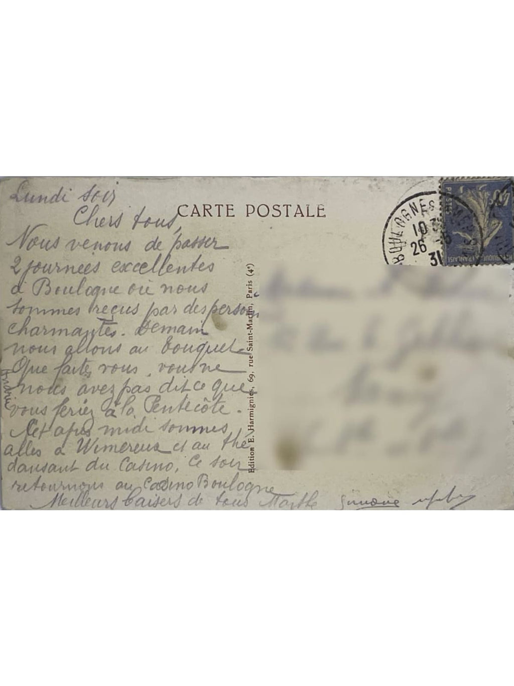 Verso de la carte postale