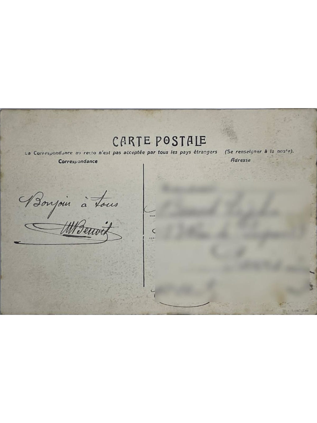 Verso de la carte postale