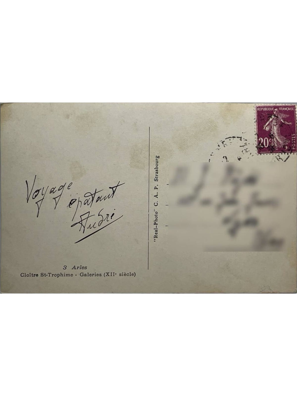 Verso de la carte postale