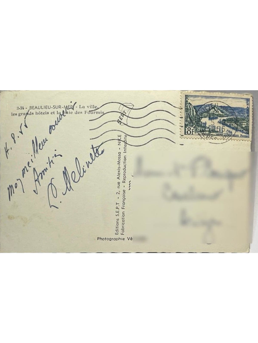Verso de la carte postale