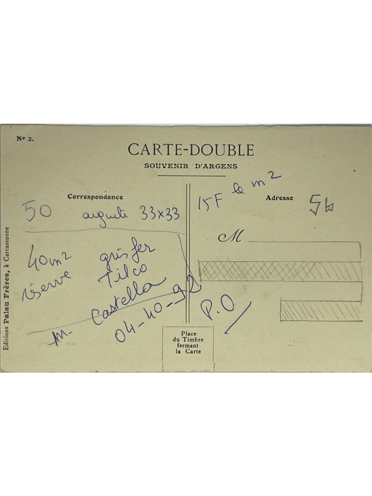 Verso de la carte postale