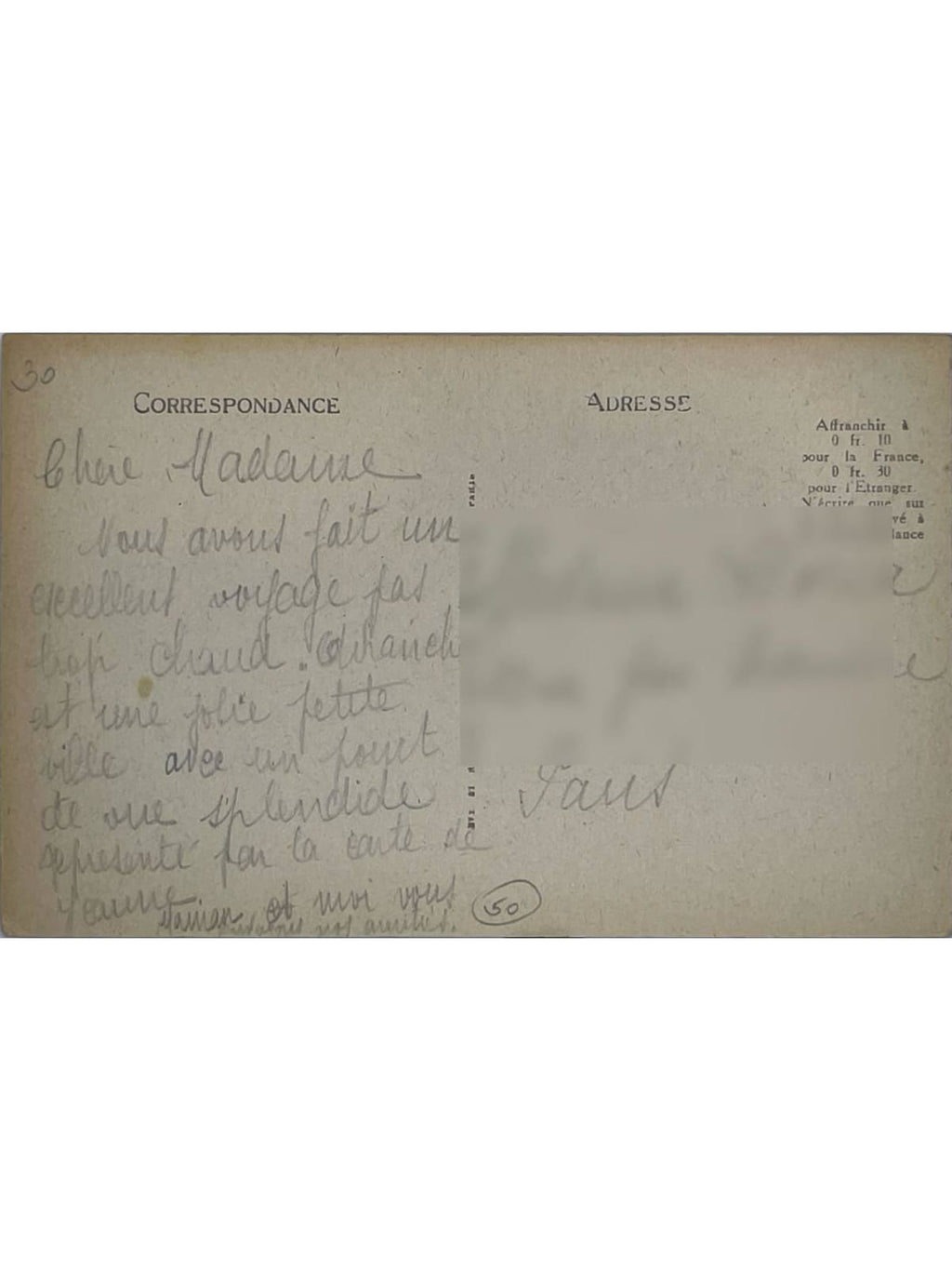 Verso de la carte postale